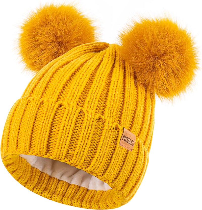 PIOZAED Women's Winter Warm Knit Beanie with Faux Fur Pom Skull Cap Cozy Fleece Lined Hat for Women - Image 1